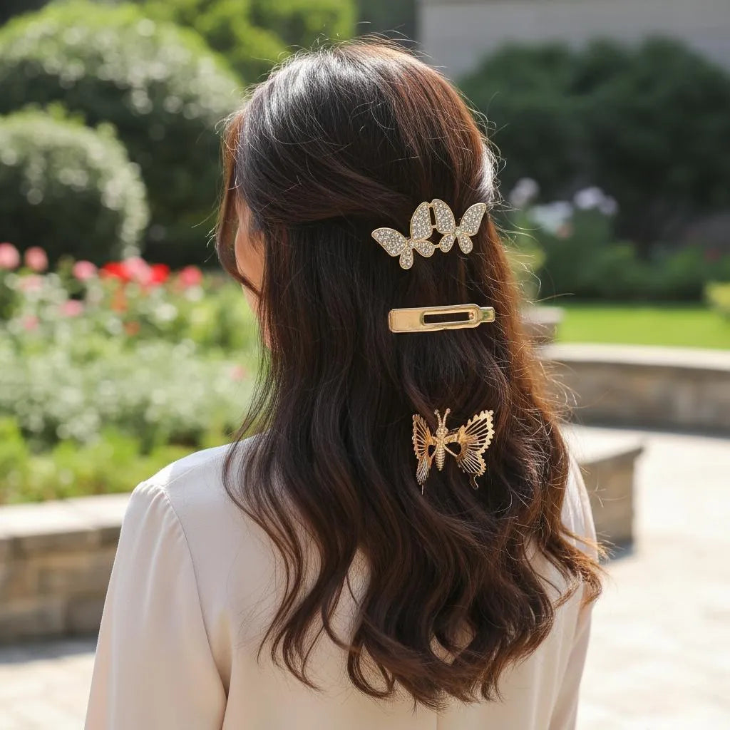 Pack Of 3 Diamond Metal Hair Pins And Clips Fancy Stylish For Girl