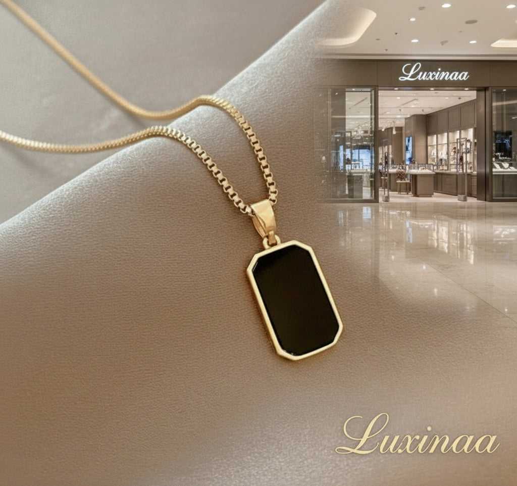 Stylish Black Stone Pendant - Gold Plated, 1 Pc